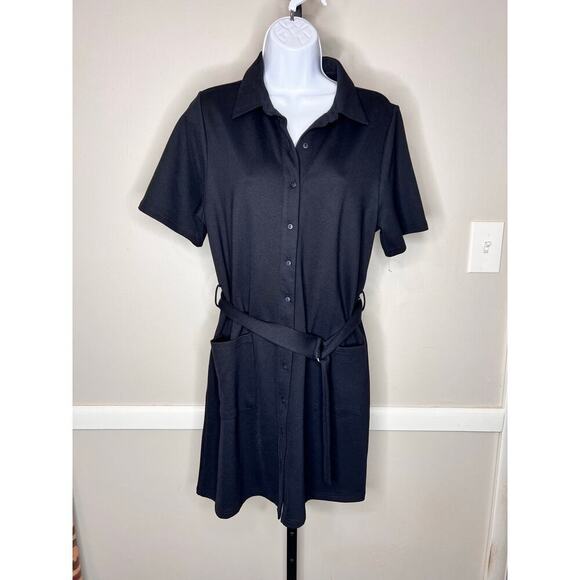 41Hawthorn Womens Sammie Point Shirt Dress Short Sleeves Black Size M Petite NEW - Picture 6 of 10
